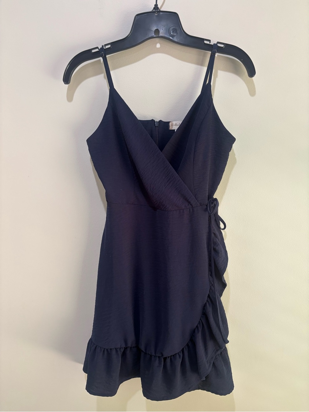 Altar’d State Navy Faux Wrap Ruffle Hem Mini Dress Size Small Adjustable Straps - Picture 3 of 7